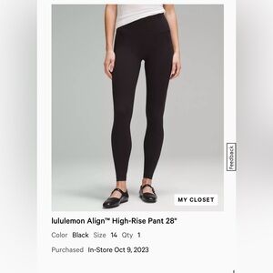 Used Lululemon Align High-Rise Pant 28” Sz 14